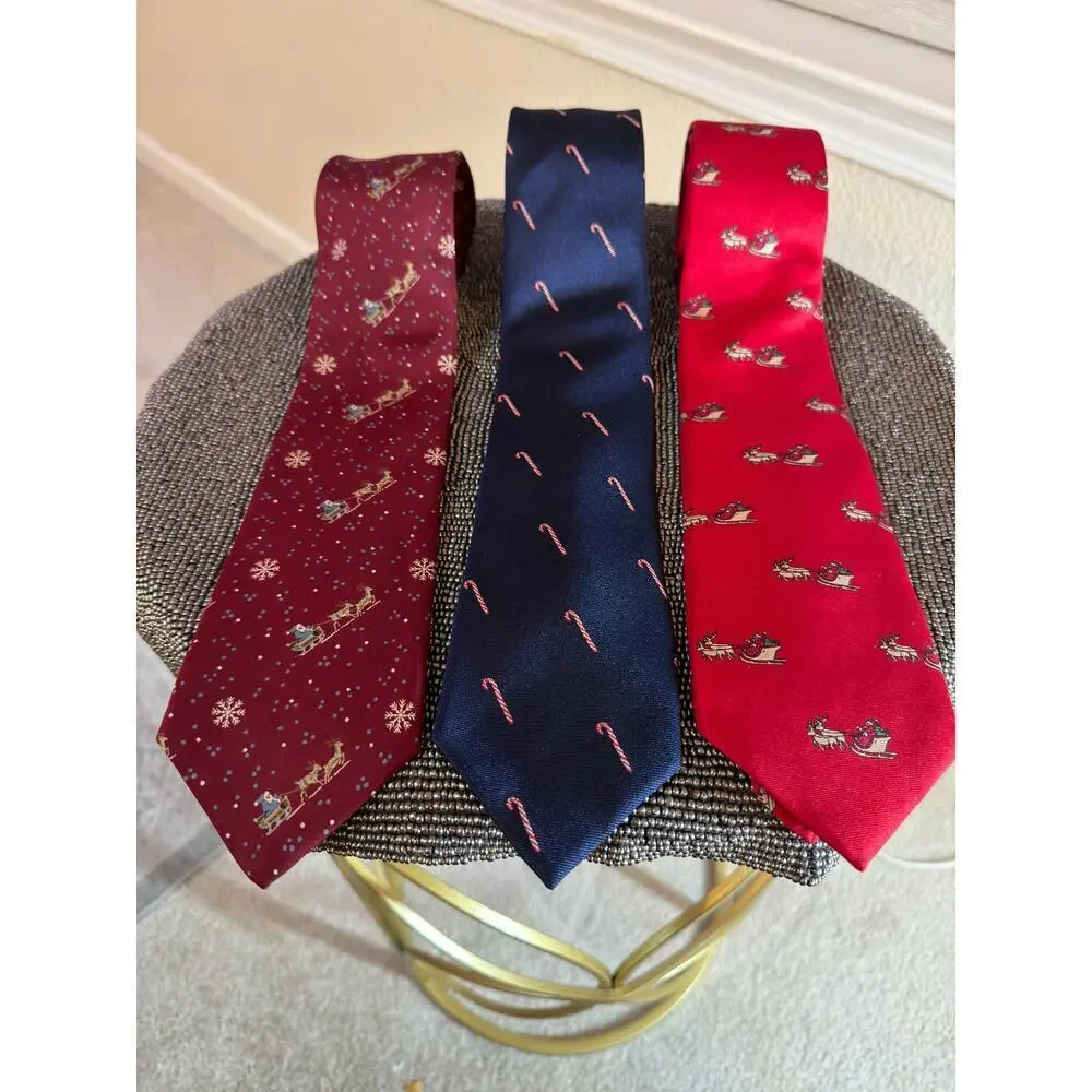 Holiday Necktie Bundle (3 Silk Ties – Santa & Candy Cane Prints)